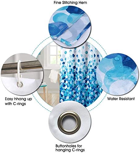 Stylish Blue Shower Curtain with 12 Hook Set for Bathrooms - 180 x 180 cm