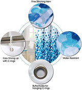 Stylish Blue Shower Curtain with 12 Hook Set for Bathrooms - 180 x 180 cm - Rear View