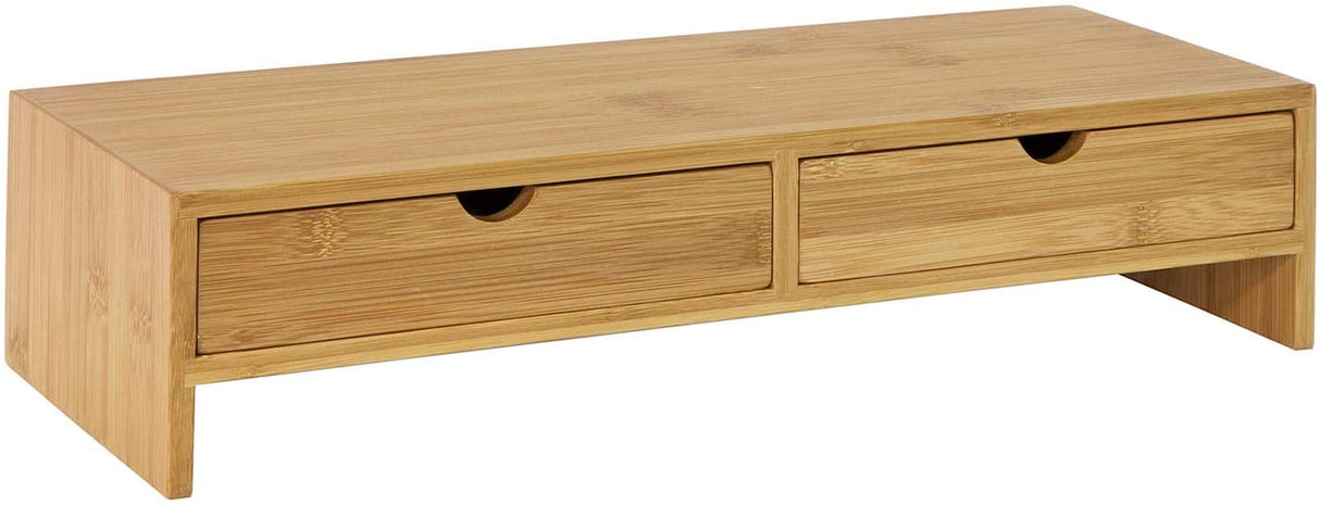 Ergonomic Bamboo Monitor Riser with Dual Storage Drawers