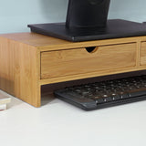 Ergonomic Bamboo Monitor Riser with Dual Storage Drawers - Rear View