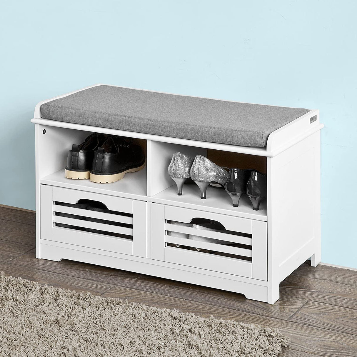 Multi-Functional Shoe Storage Bench with Drawers and Shelves