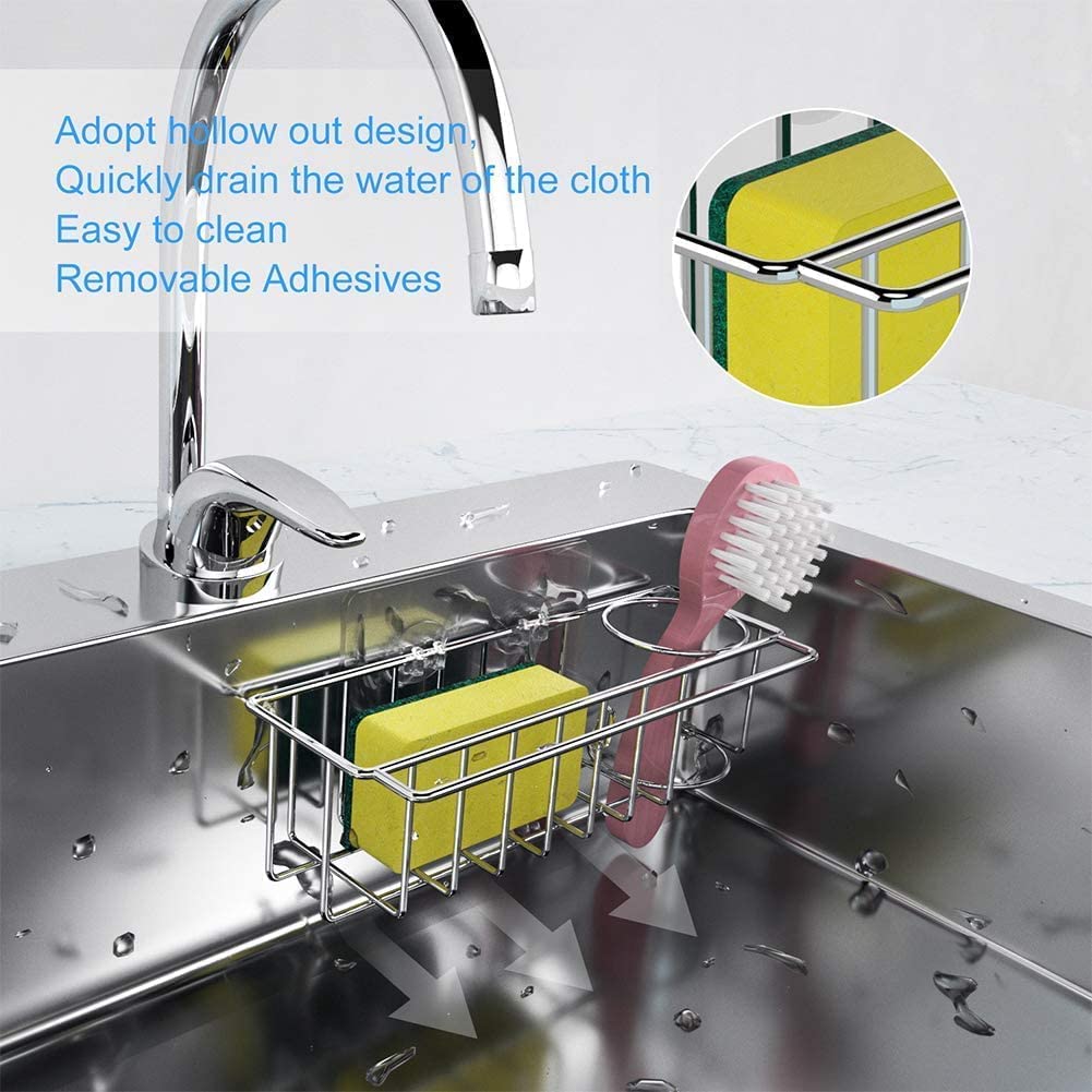 Stainless Steel 3-in-1 Kitchen Sink Caddy Organizer - Rustproof Adhesive Storage Solution