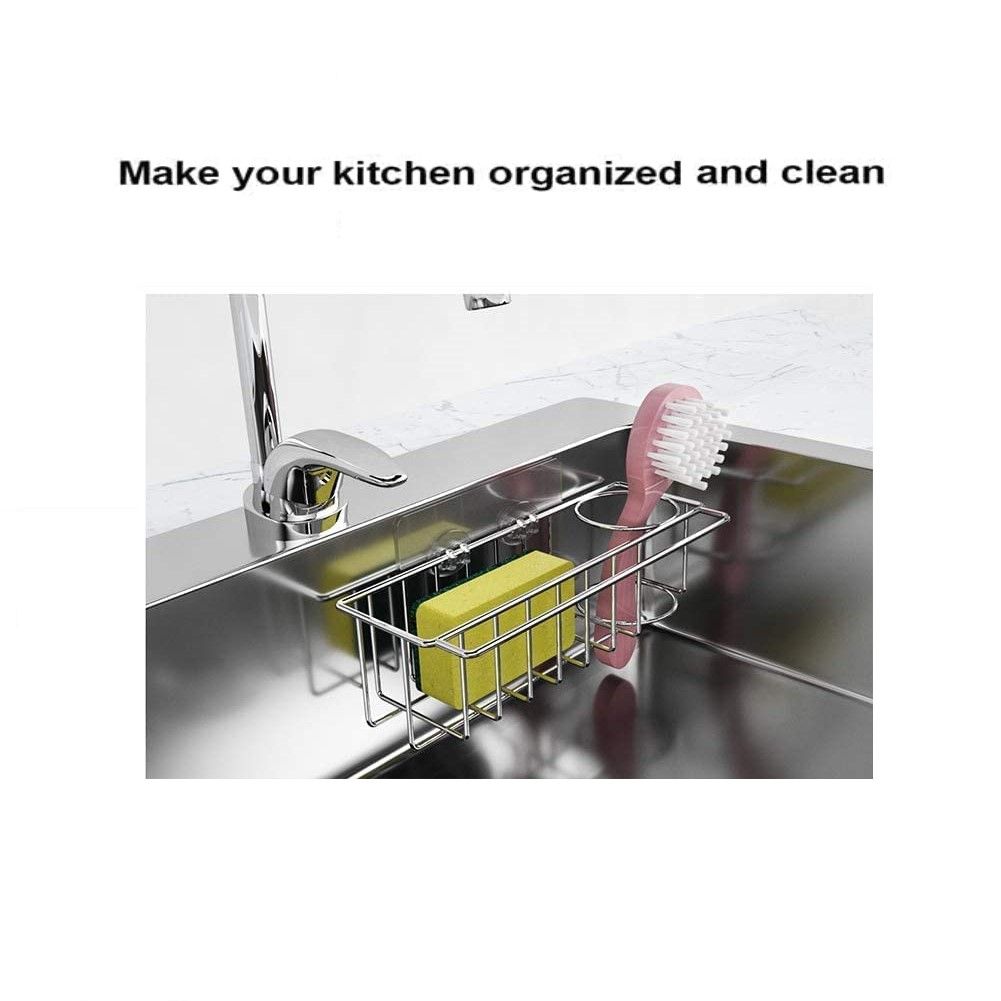 Stainless Steel 3-in-1 Kitchen Sink Caddy Organizer - Rustproof Adhesive Storage Solution