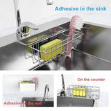 Stainless Steel 3-in-1 Kitchen Sink Caddy Organizer - Rustproof Adhesive Storage Solution