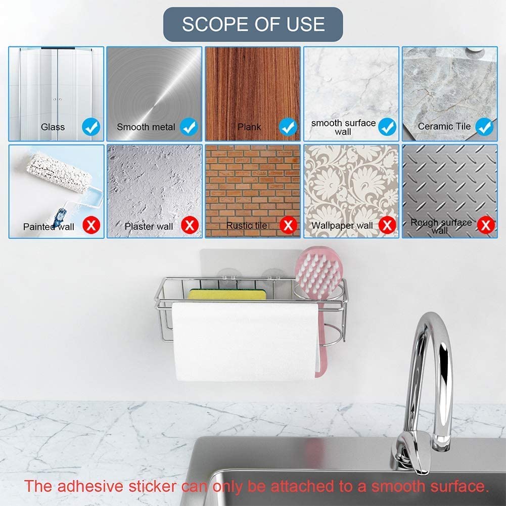Stainless Steel 3-in-1 Kitchen Sink Caddy Organizer - Rustproof Adhesive Storage Solution