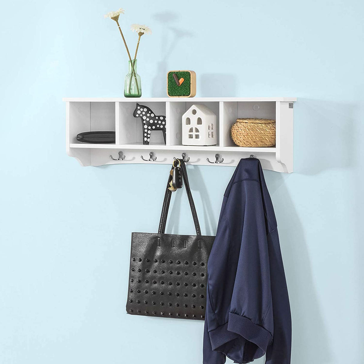 Modern White Wall-Mounted Coat Rack with Shelf