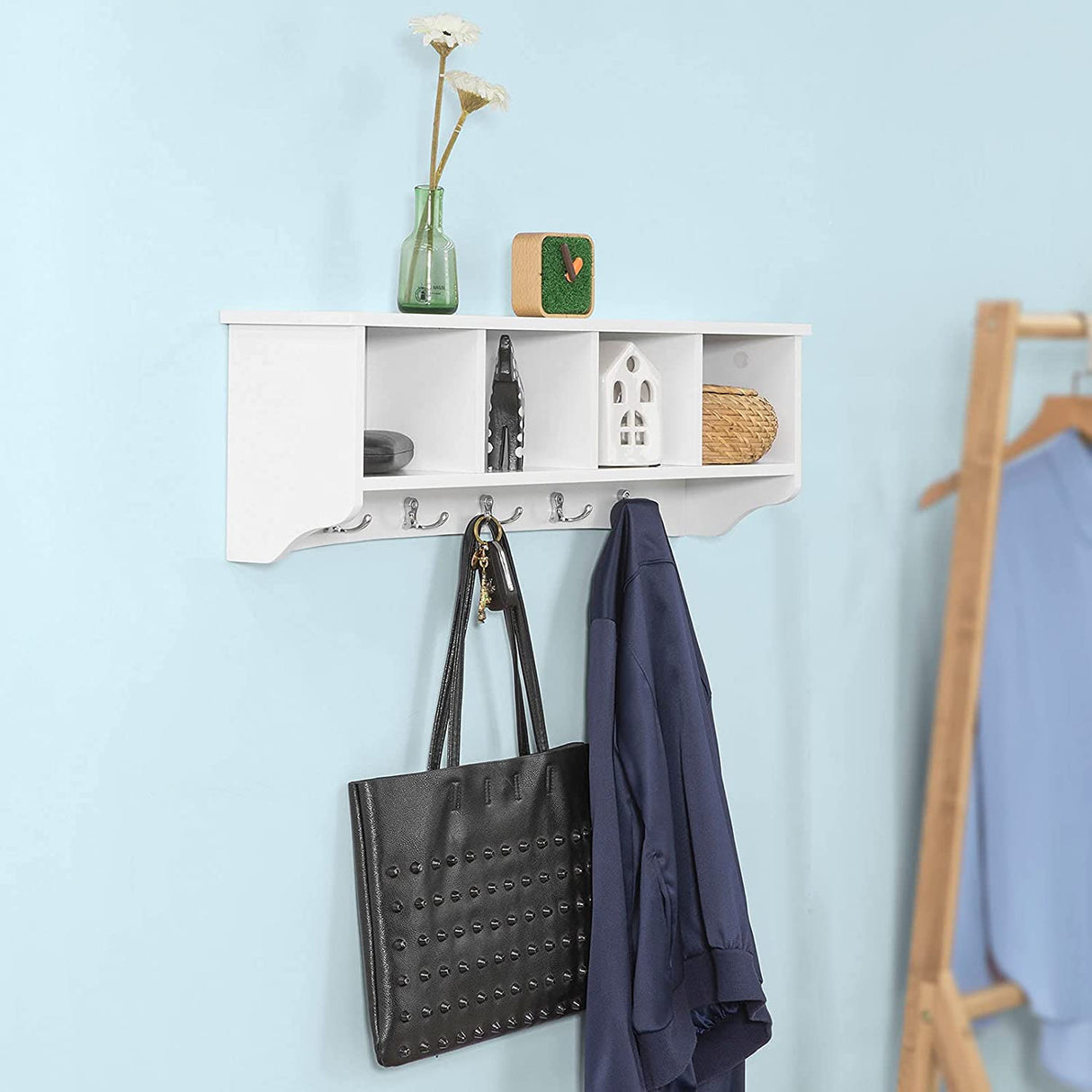 Modern White Wall-Mounted Coat Rack with Shelf