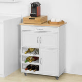 Scandinavian-Style Portable Kitchen Cart with Wine Storage and Serving Functionality - Side View