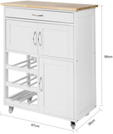 Scandinavian-Style Portable Kitchen Cart with Wine Storage and Serving Functionality - Rear View