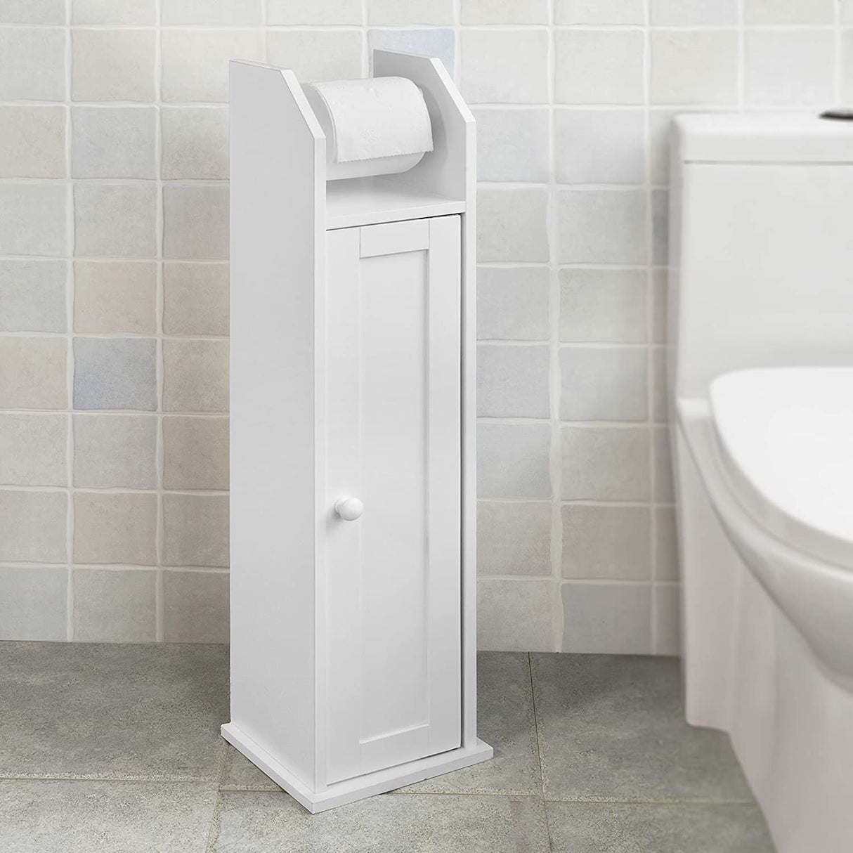 Freestanding Toilet Paper Storage Cabinet with Brush Holder and Dispenser
