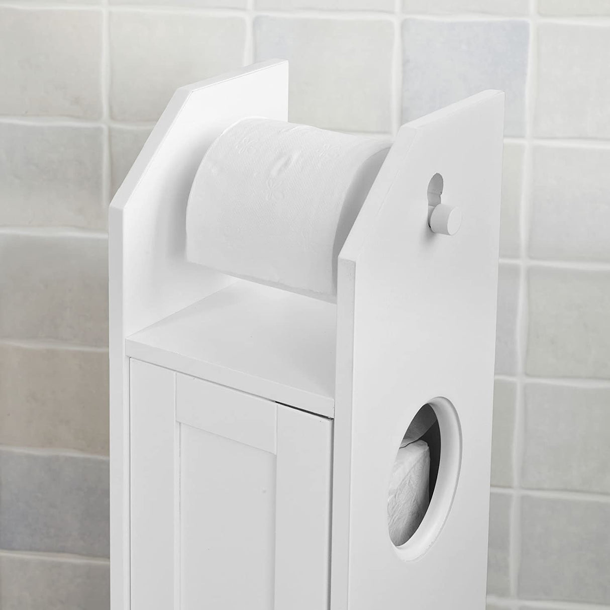 Freestanding Toilet Paper Storage Cabinet with Brush Holder and Dispenser