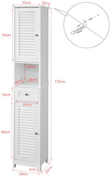 Slim Modern Freestanding Bathroom Storage Cabinet 170x32x30 cm - Top-Down View