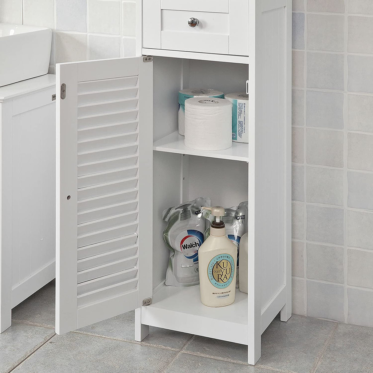 Slim Modern Freestanding Bathroom Storage Cabinet 170x32x30 cm