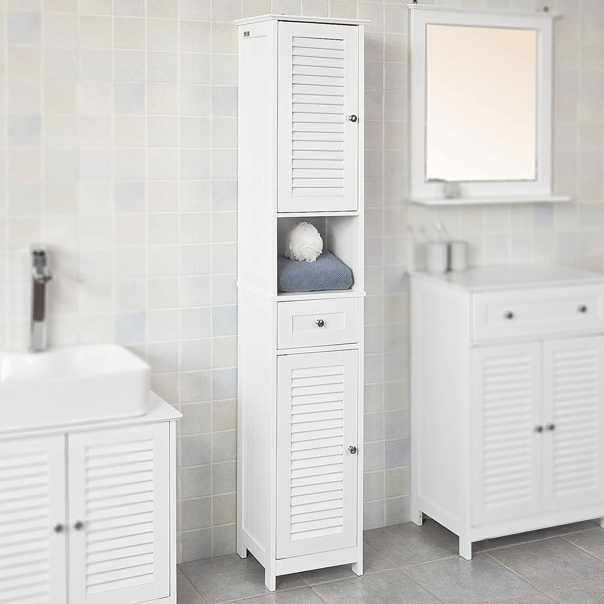 Slim Modern Freestanding Bathroom Storage Cabinet 170x32x30 cm