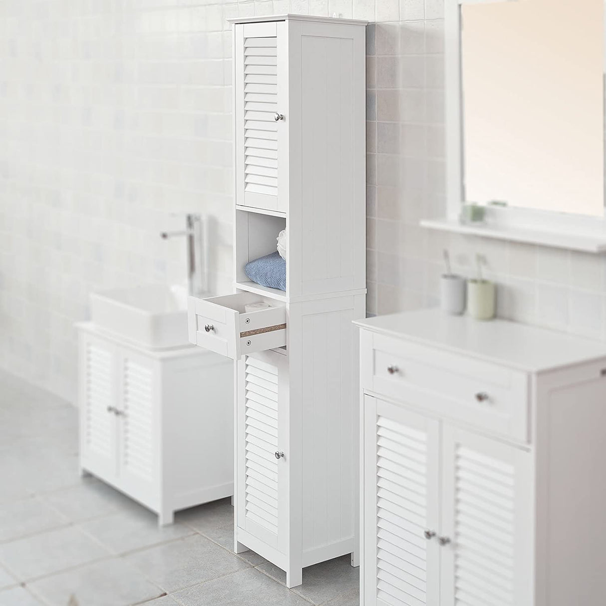 Slim Modern Freestanding Bathroom Storage Cabinet 170x32x30 cm