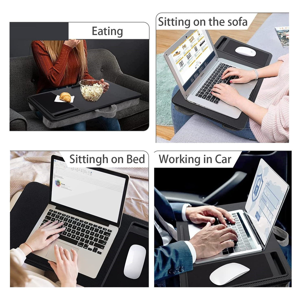 Compact Portable Laptop Desk with Mouse Pad, Phone Holder, and Device Ledge for Home Office (Black, 40cm)
