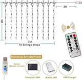 Warm White 300 LED Curtain String Lights with Remote Control - 8 Modes for Bedroom Decor (300 x 300cm) - Side View