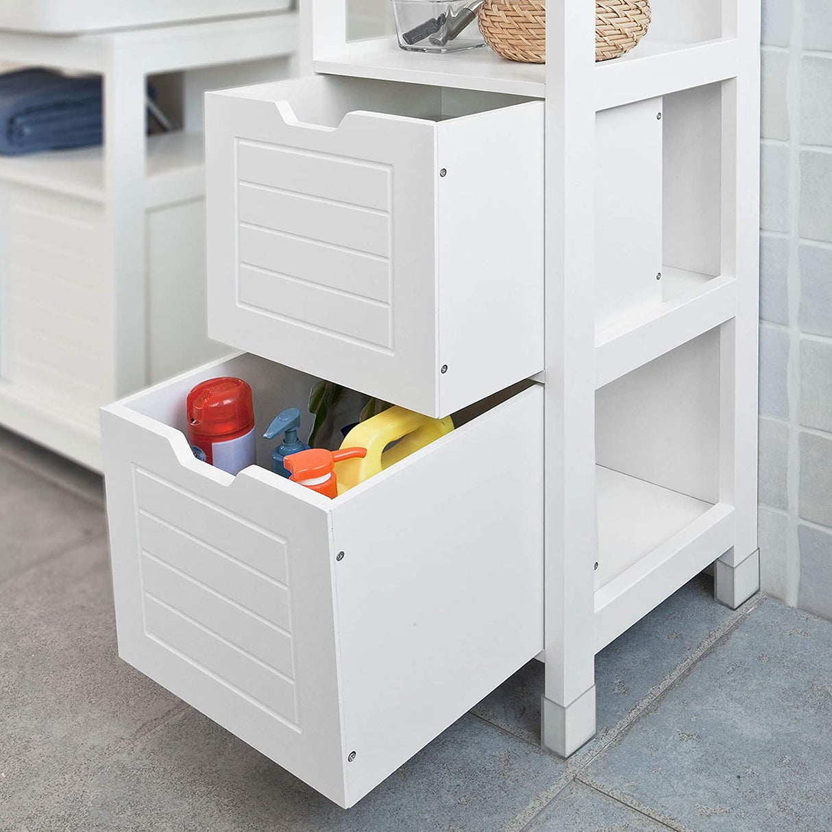 Vertical Storage Cabinet with Shelves and Drawer Units