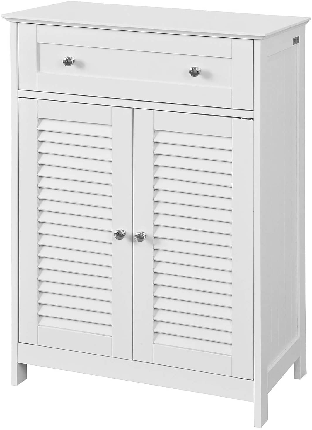 White Freestanding Storage Cabinet with Adjustable Shelf and Drawer, 60x87x35 cm