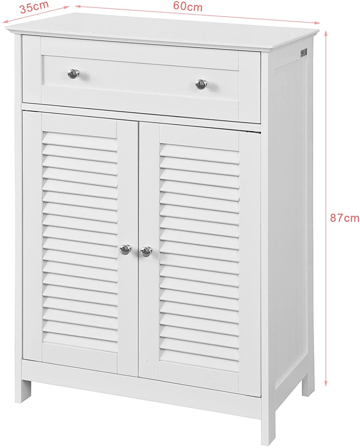 White Freestanding Storage Cabinet with Adjustable Shelf and Drawer, 60x87x35 cm