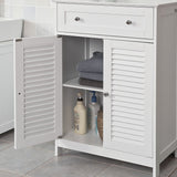 White Freestanding Storage Cabinet with Adjustable Shelf and Drawer, 60x87x35 cm - Close-Up Angle