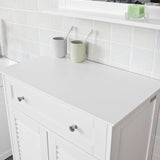 White Freestanding Storage Cabinet with Adjustable Shelf and Drawer, 60x87x35 cm - Low Angle