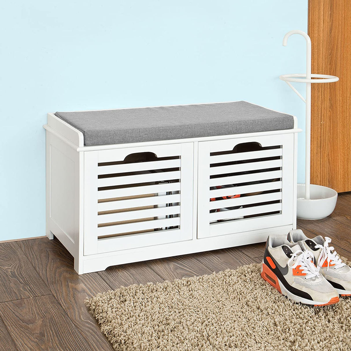 Scandinavian-Style Multi-Functional Storage Bench with Drawers and Baskets