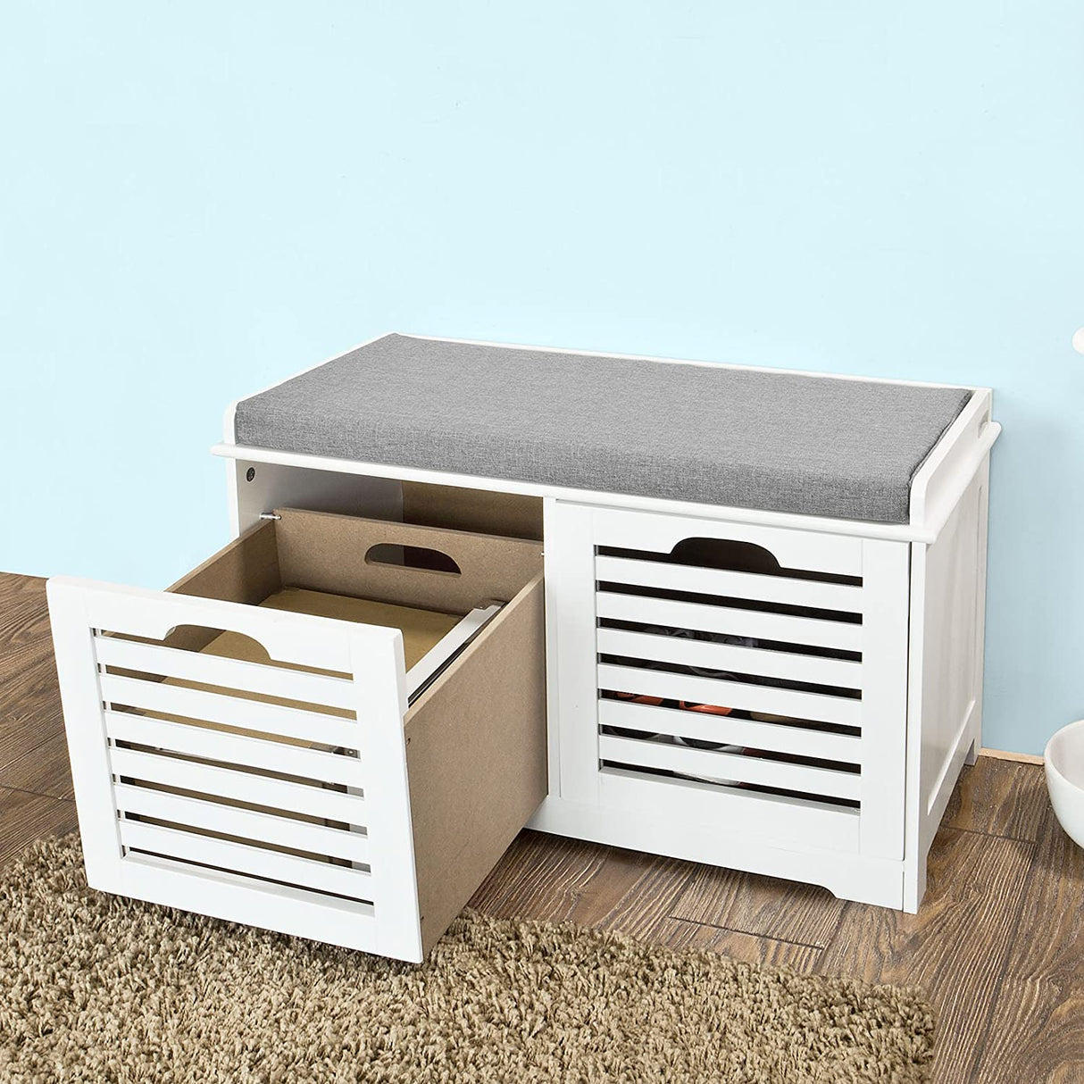 Scandinavian-Style Multi-Functional Storage Bench with Drawers and Baskets
