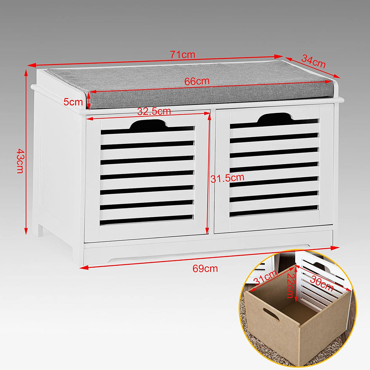 Scandinavian-Style Multi-Functional Storage Bench with Drawers and Baskets