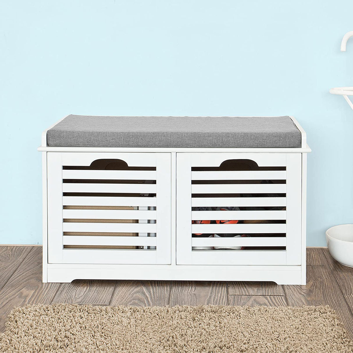 Scandinavian-Style Multi-Functional Storage Bench with Drawers and Baskets