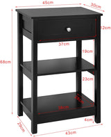 Sleek Black Nightstand with 1 Drawer and Dual Shelving - 45-Degree Angle