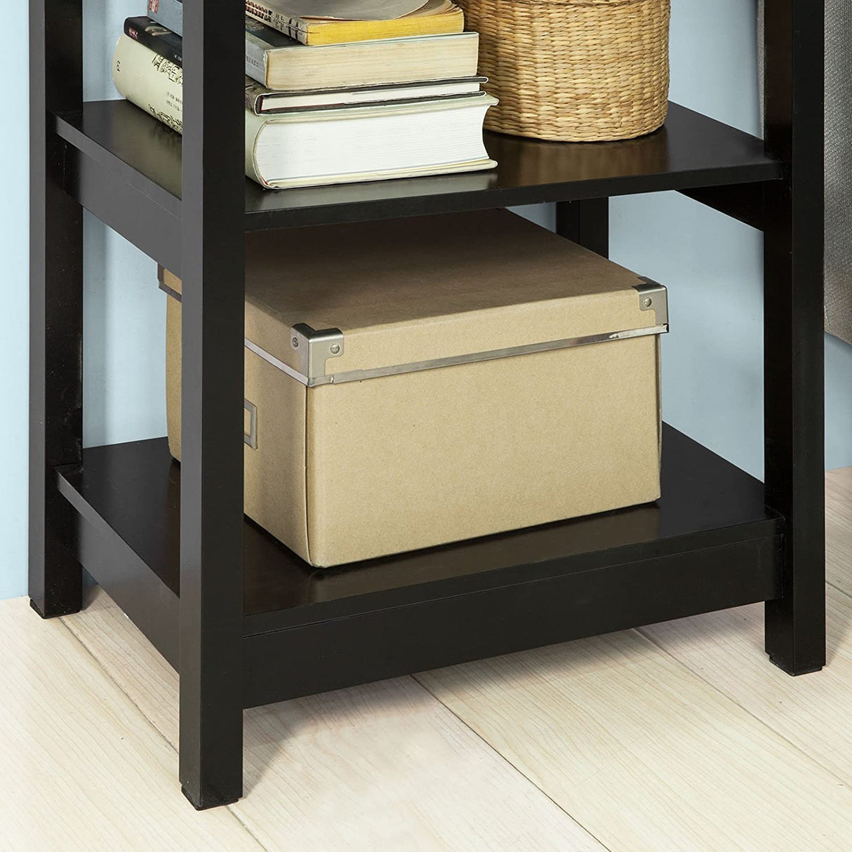Sleek Black Nightstand with 1 Drawer and Dual Shelving
