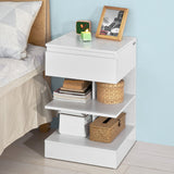 Modern White Nightstand with 1 Drawer and 3 Shelves