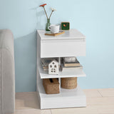 Modern White Nightstand with 1 Drawer and 3 Shelves - Side View