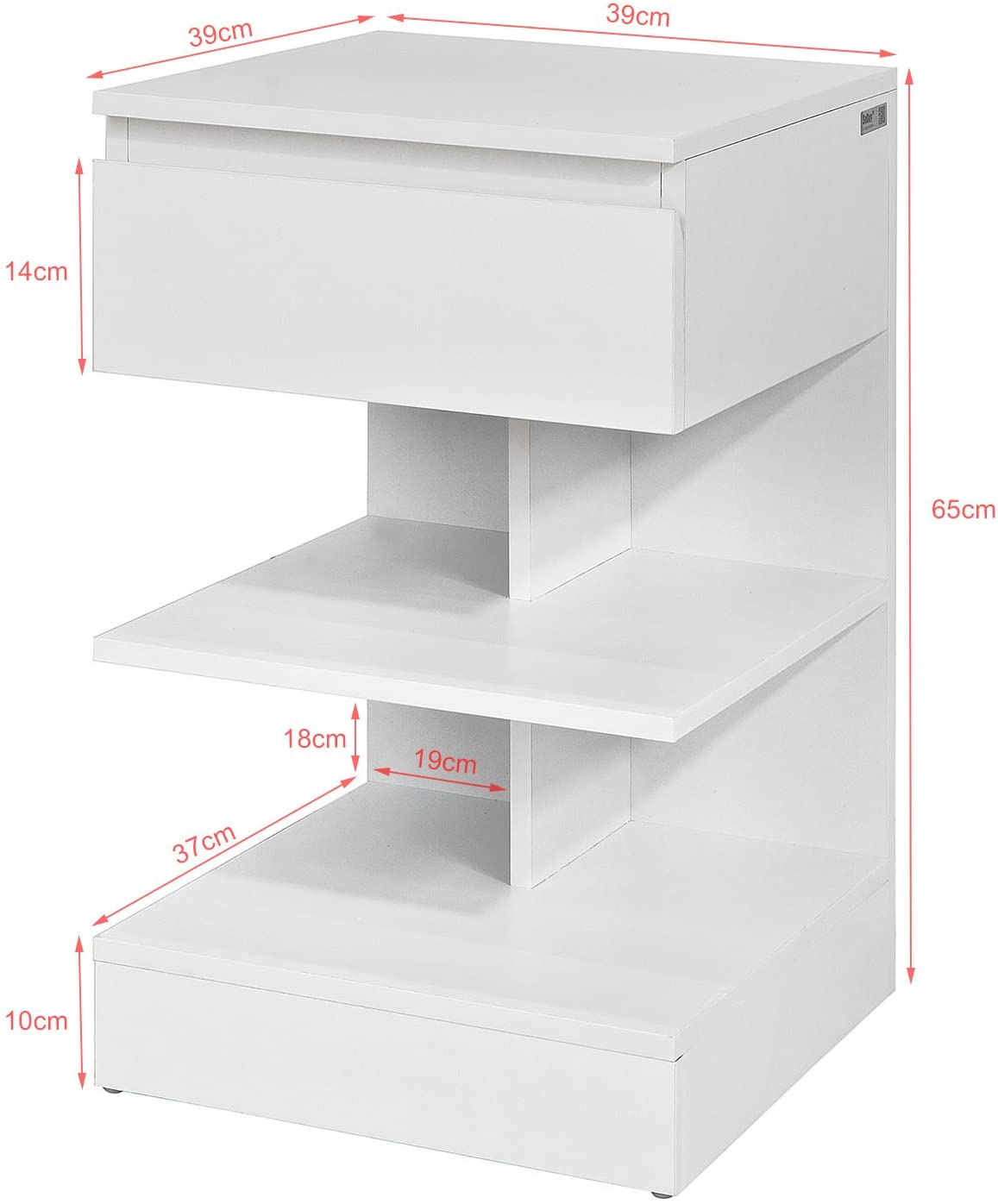 Modern White Nightstand with 1 Drawer and 3 Shelves