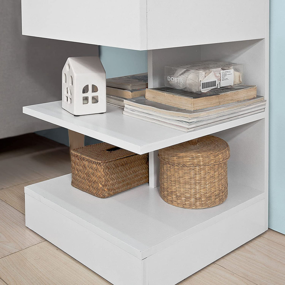 Modern White Nightstand with 1 Drawer and 3 Shelves