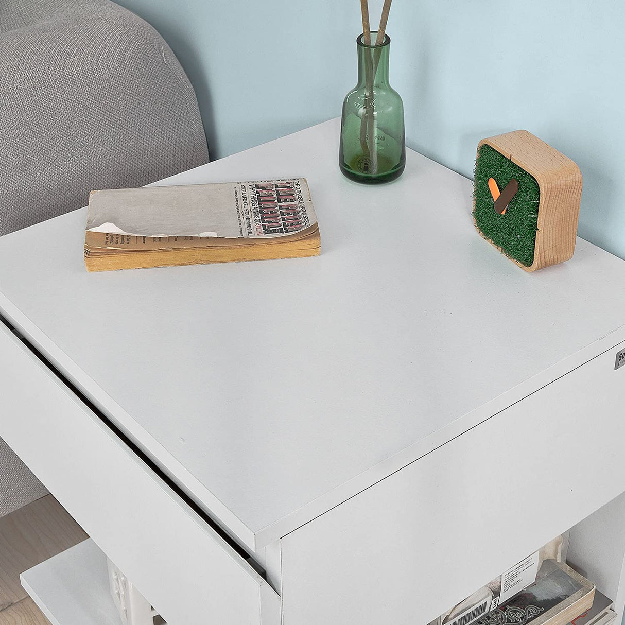 Modern White Nightstand with 1 Drawer and 3 Shelves