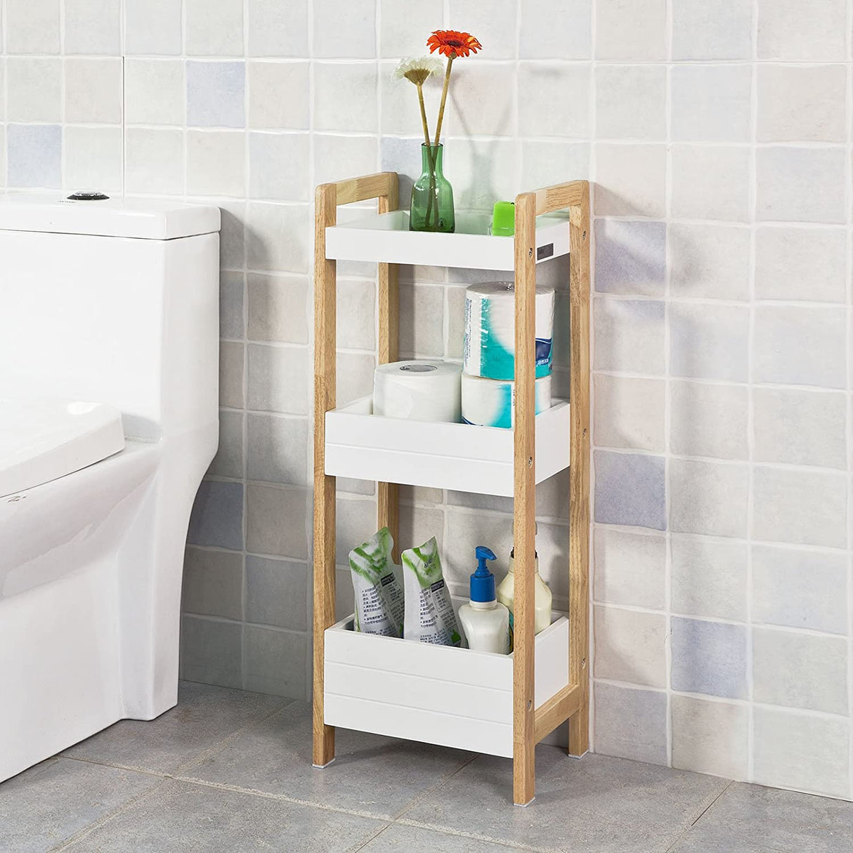 Multifunctional 3-Tier White Storage Shelf for Bathroom and Beyond