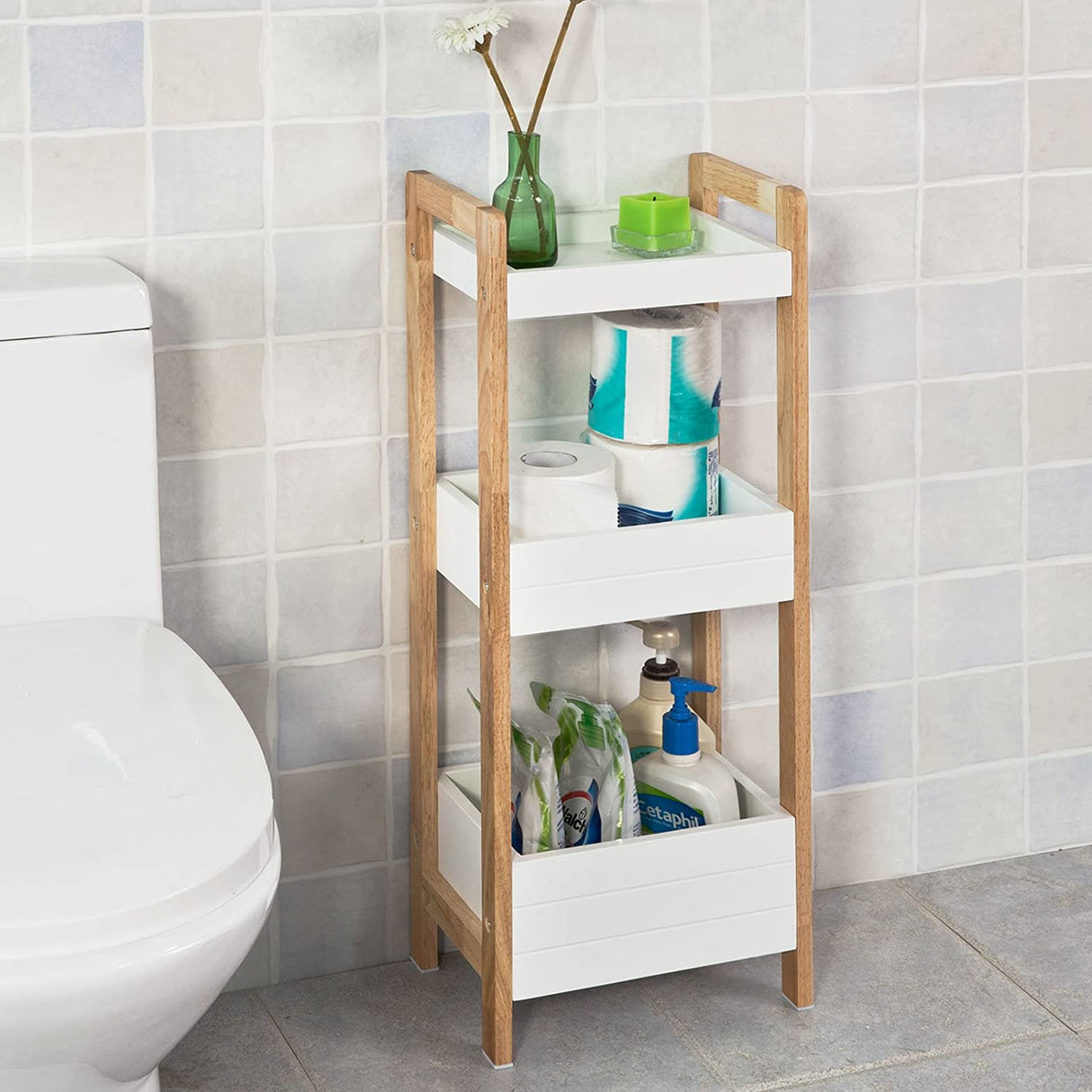 Multifunctional 3-Tier White Storage Shelf for Bathroom and Beyond