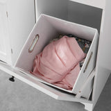 White Bathroom Cabinet with Laundry Basket and Drawer - Rear View