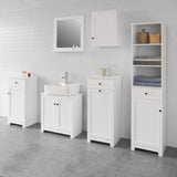 White Bathroom Cabinet with Laundry Basket and Drawer - Low Angle