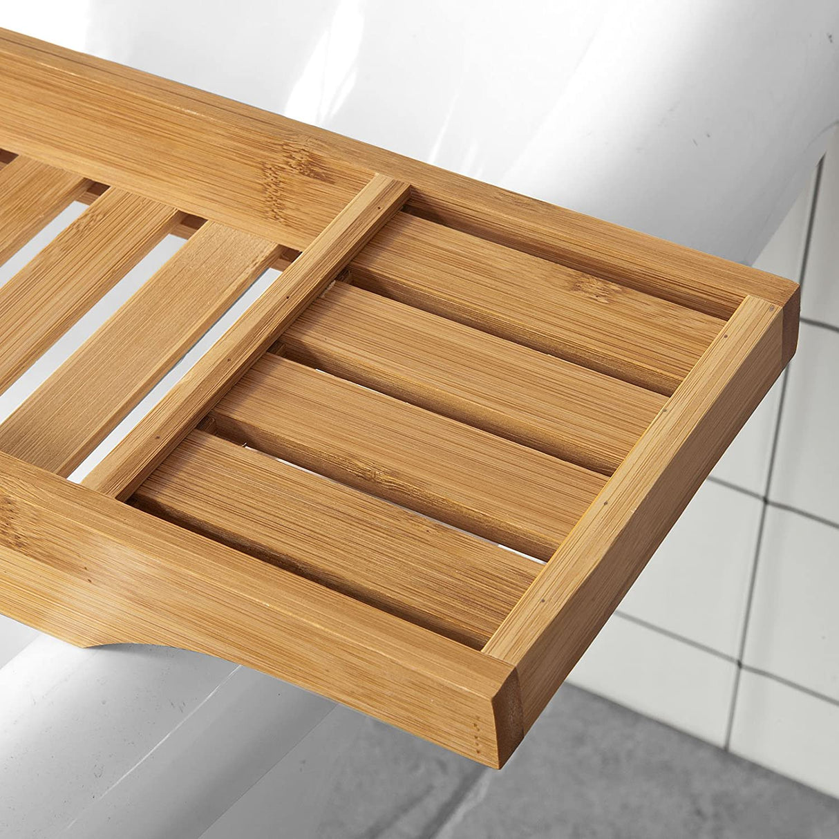 Natural Bamboo Bath Organizer Tray with Moisture-Resistant Finish