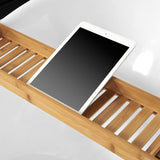 Natural Bamboo Bath Organizer Tray with Moisture-Resistant Finish - Low Angle