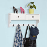 Multifunctional Wall Shelf with Two Drawers and Five Hooks - Front View