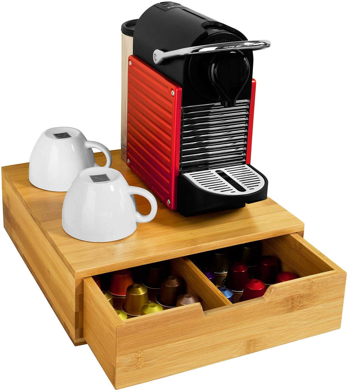 Bamboo Coffee Pod and Tea Bag Organizer with Stand