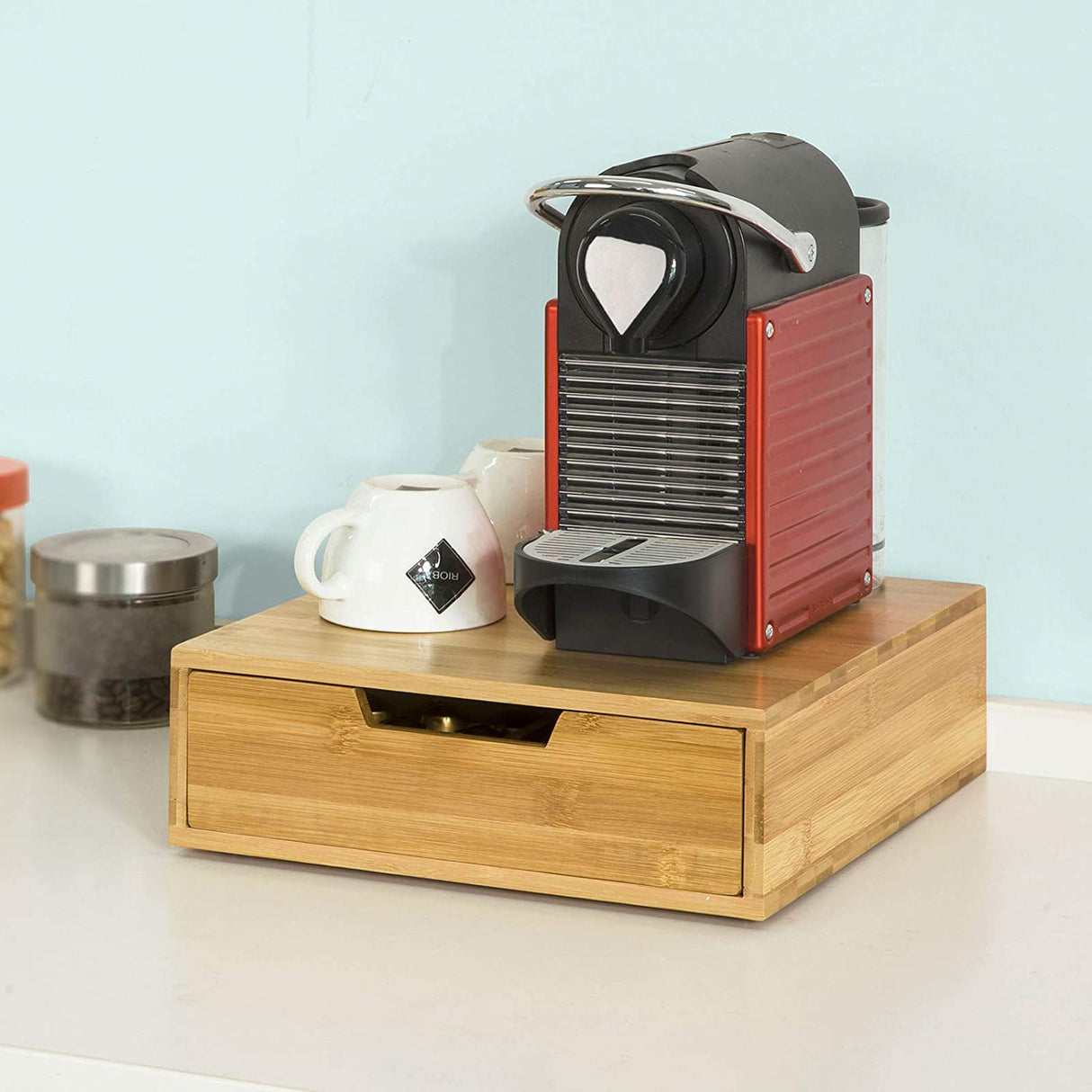 Bamboo Coffee Pod and Tea Bag Organizer with Stand