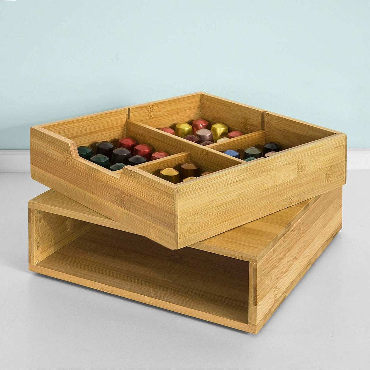 Bamboo Coffee Pod and Tea Bag Organizer with Stand