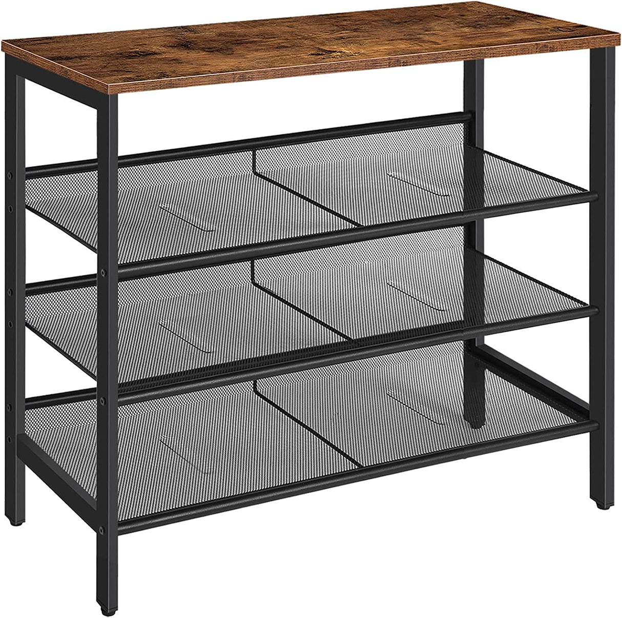 Rustic Industrial 4-Tier Shoe Storage Bench with Easy Assembly