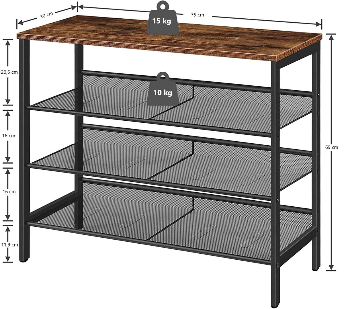 Rustic Industrial 4-Tier Shoe Storage Bench with Easy Assembly