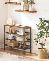 Rustic Industrial 4-Tier Shoe Storage Bench with Easy Assembly - Low Angle